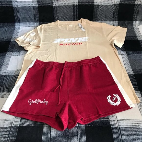 VS PINK IVY FLEECE SHORTS WITH CAMPUS TEE & RACING LOGO SIZE XXL - Picture 6 of 9